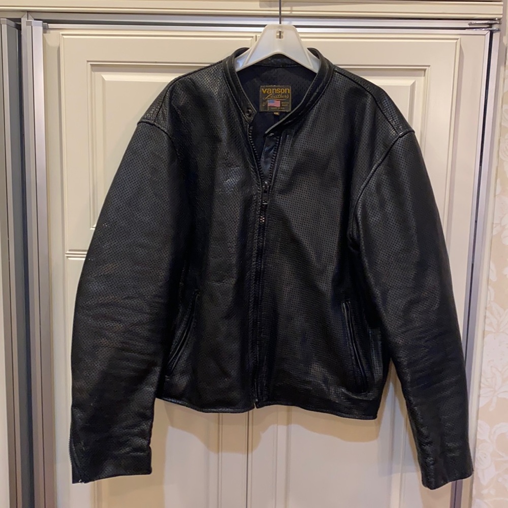 Men’s perforated black leather jacket